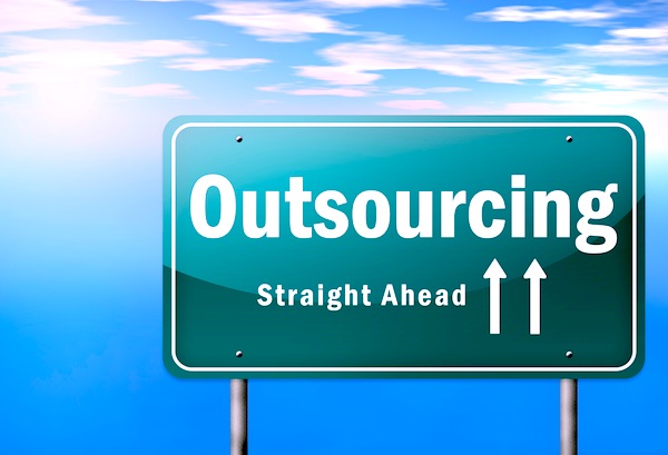 Highway Signpost "Outsourcing - Straight Ahead"